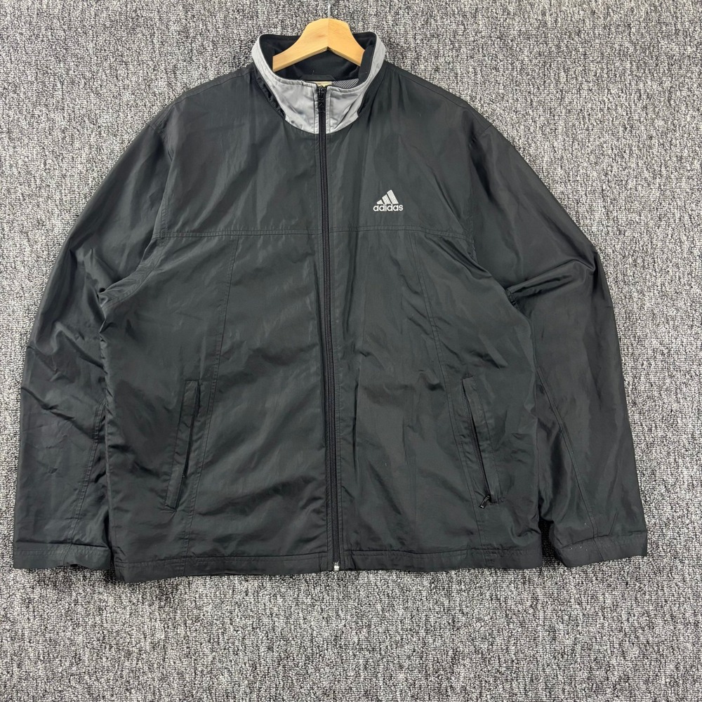 Vintage Y2K Boxy Adidas Embroidered Lightweight Track Jacket Black Gray Medium
